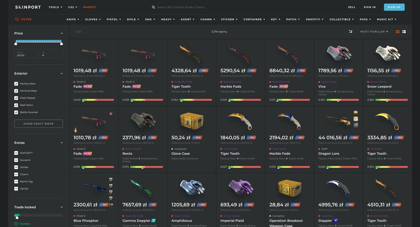 Screenshot of the Skinport website (2/2)