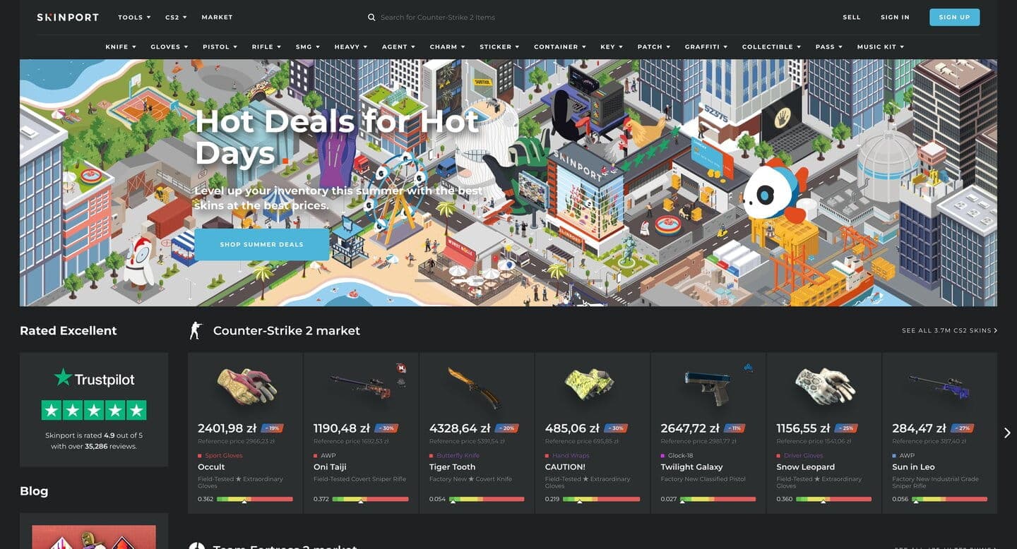 Screenshot of the Skinport website (1/2)